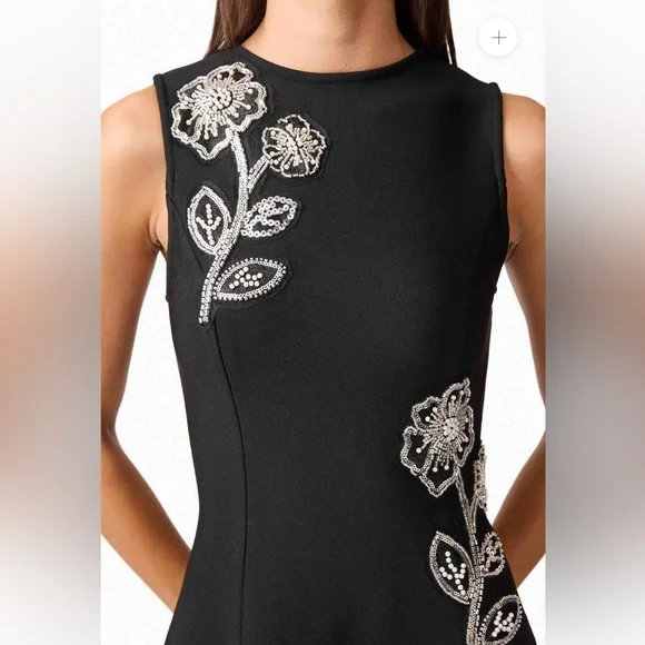 elliatt soleil black 3d flower sequin embellished knit A-line midi dress small - Picture 8 of 15